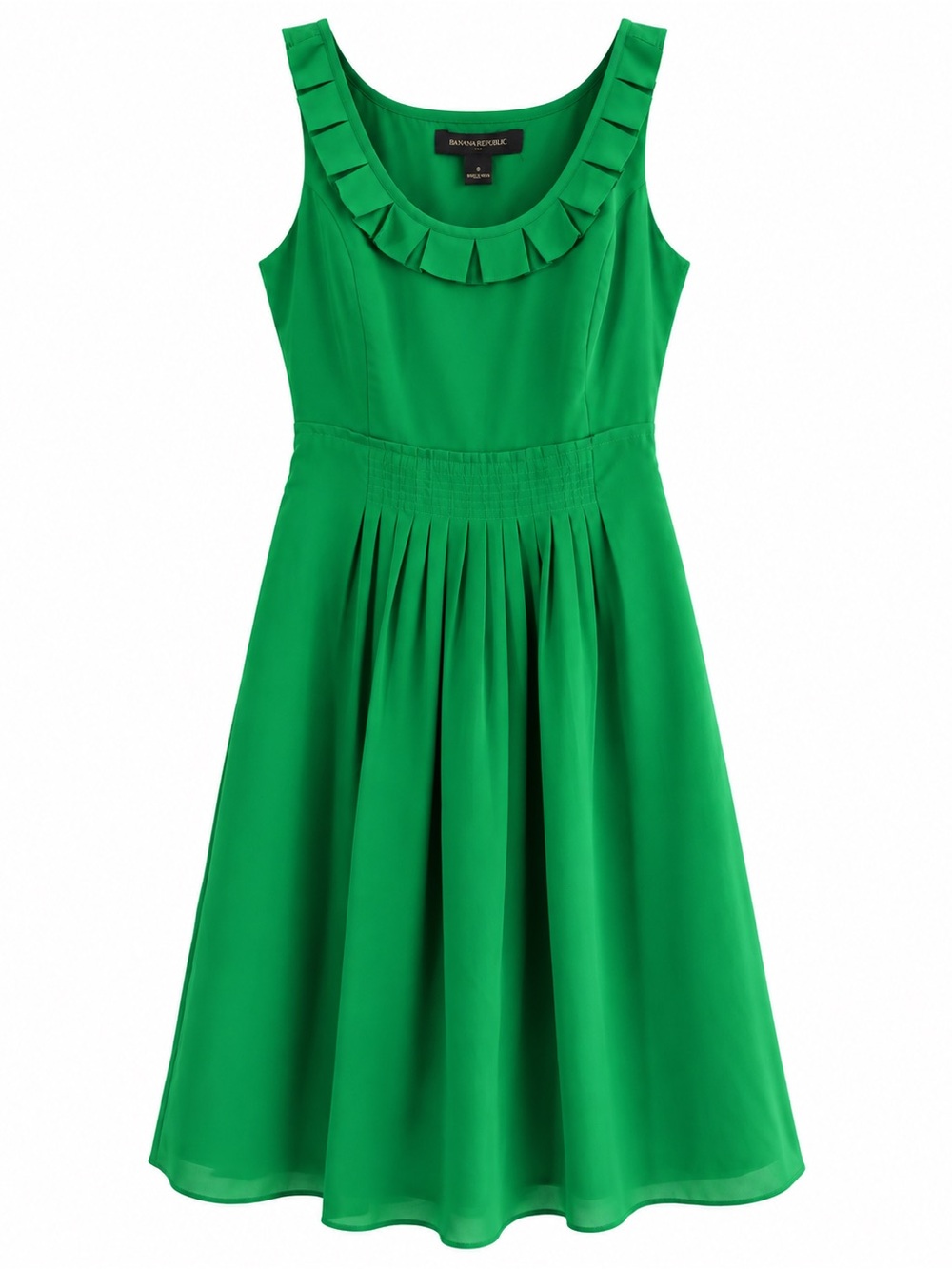 Banana Republic Kelly Green Ruffle Neck Fit & Flare Dress Size 0